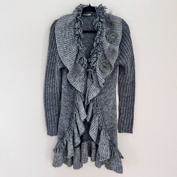 Flora Paris Long Cardigan Wool Mohair Blend Winter Sweater Sz M - Picture 1 of 12
